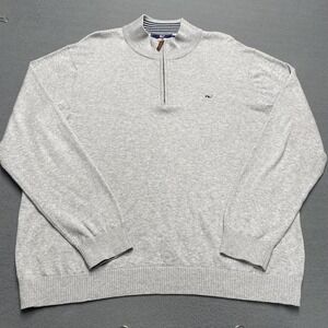 Vineyard Vines Sweater Mens XL Gray 1/4 Zip Mock Neck Cotton Knit Pullover